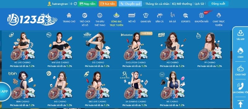 Bạn chọn vào mục casino 123B để bắt đầu trải nghiệm những sản phẩm uy tín